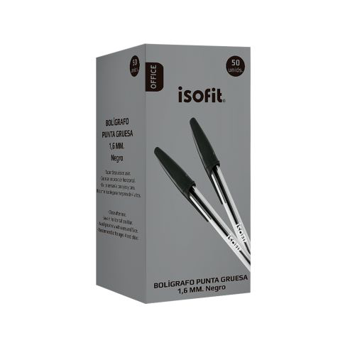 Boligrafo Isofit 1,6Mm Punta Gruesa Negro Caja 50 Und